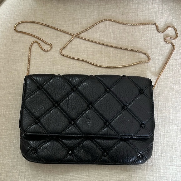 deux lux Black Leather Feel Clutch/Shoulder Bag - Picture 1 of 9